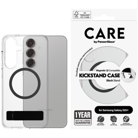 PANZERGLASS Case Transparent w. Black KickStand & Qi Compatible SAMSUNG Galaxy S25+